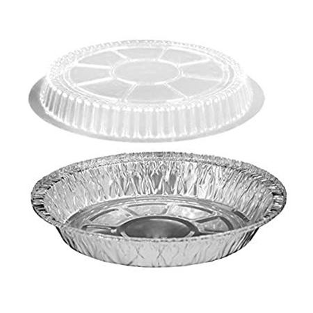 7英寸圆形铝箔餐盒带塑料盖圆顶盖